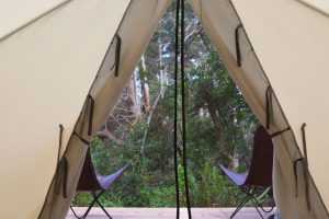 Glamping getaway on a forested headland above the Pacific at Mendocino Grove